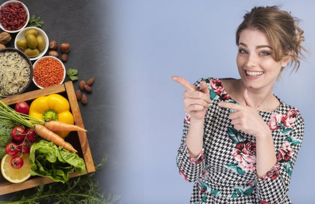 frutas-verduras-granos-semillas-mujer-feliz