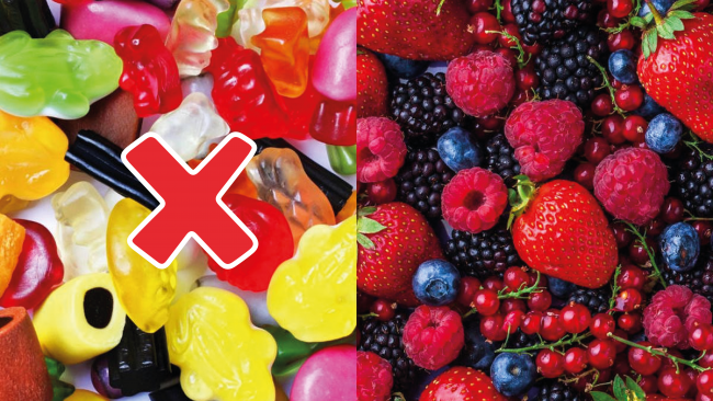 golosinas -versus-frutas