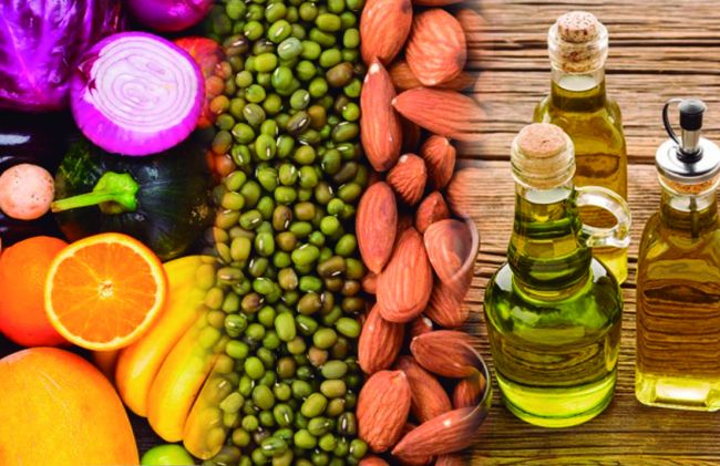 frutas-granos-almendras-aceite-oliva